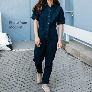 Navy Jumpsuit from Mod Ref - Drawstring Waist - Front Button Closure